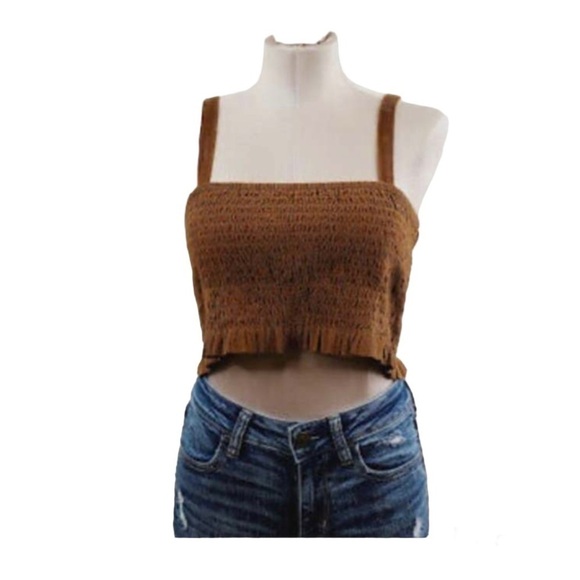 𝅺AMERICAN Eagle Outfitters Womens Brown Sleeveless Pullover Cropped Top Size L - Picture 1 of 11